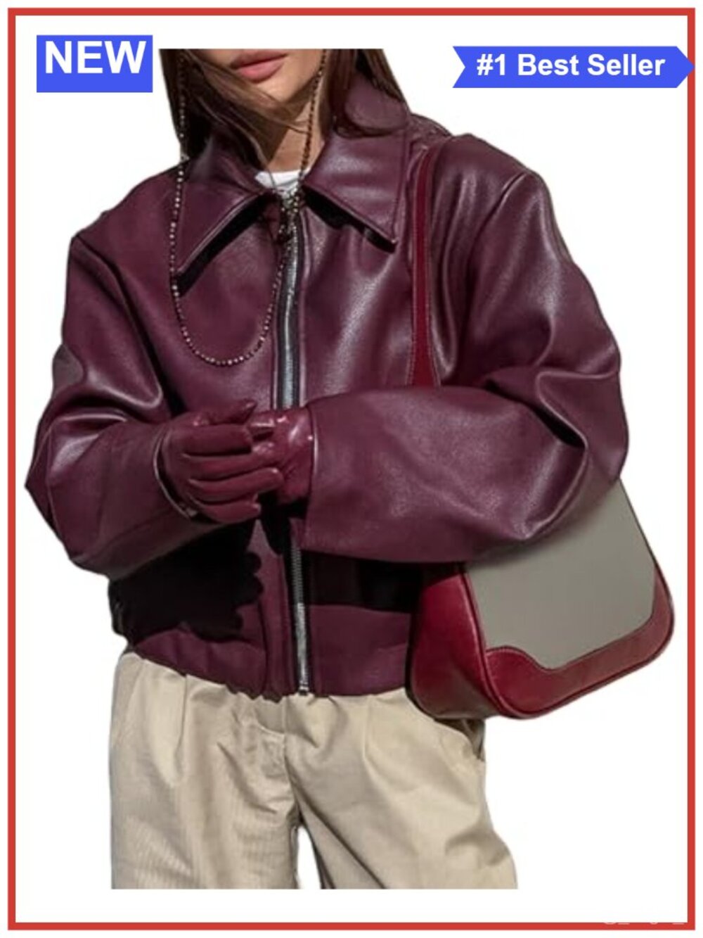 Faux Leather Zip Up Motorcycle Jacket Oversized Biker Coat Women